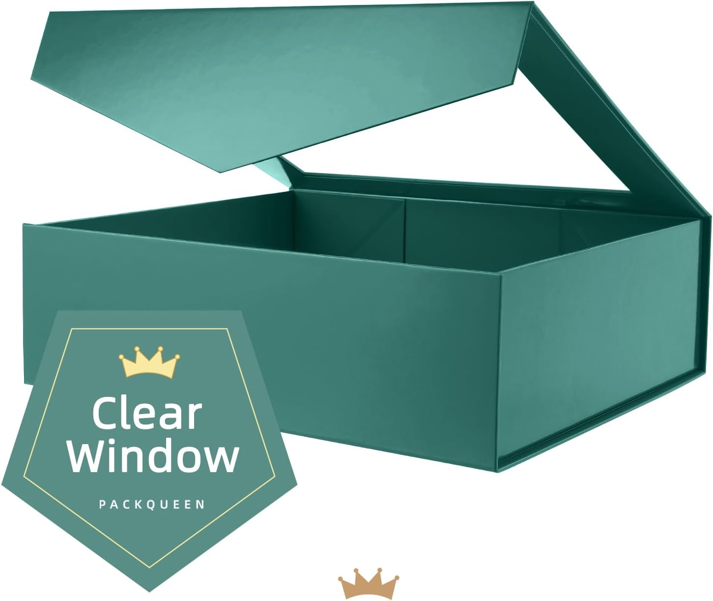 PACKQUEEN 5 Extra Large Green Gift Boxes with Windows, 16.3x14.2x5 Inches Clear Gift Boxes for Presents Contain Ribbons, Cards, Groomsmen Proposal Boxes Magnetic Lids (Glossy Green)